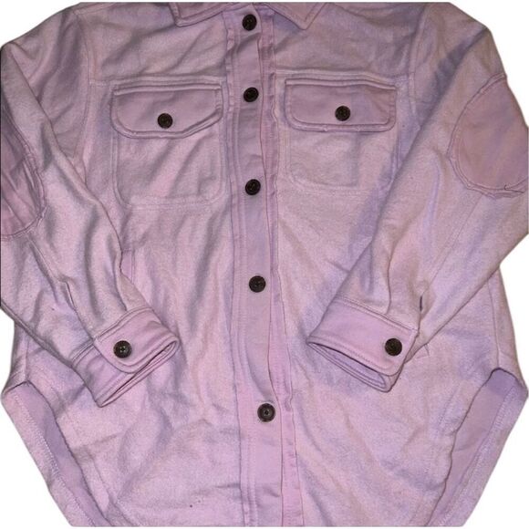 ✨BLACK TAPE Fuzzy Elbow Patch Shacket Shirt Sz Medium Jacket Soft Lilac✨ - Picture 8 of 11